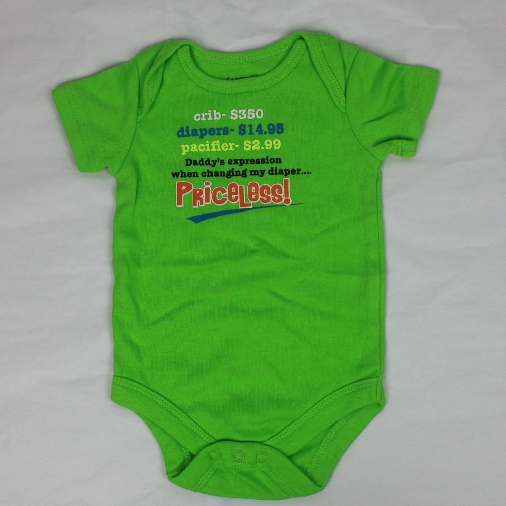 Faded Glory Classic Priceless Short Sleeve Bright Green Graphic Bodysuit